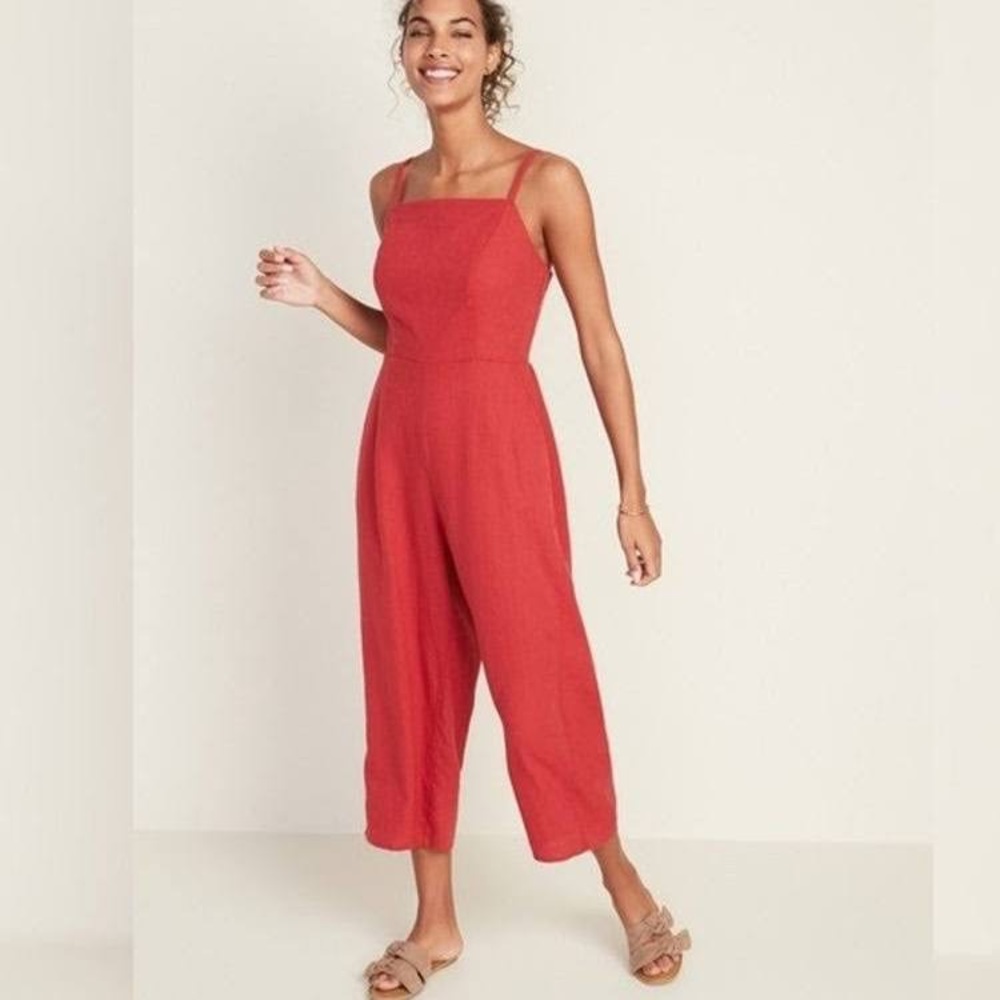 Old Navy Cropped Linen Jumpsuit, Tamarind